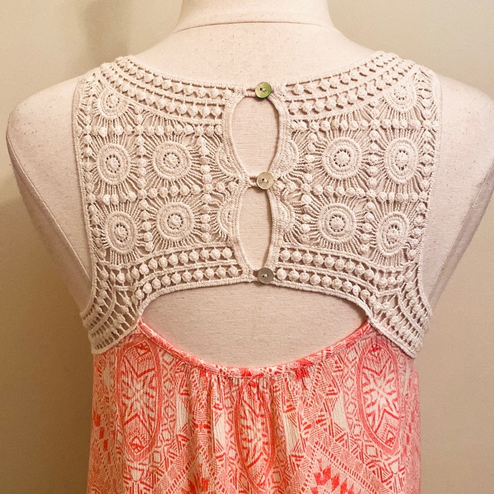 Maurices Cream Orange Crochet Geometric SZ M Boho Coastal Festival Gauzy Dress - Picture 8 of 11